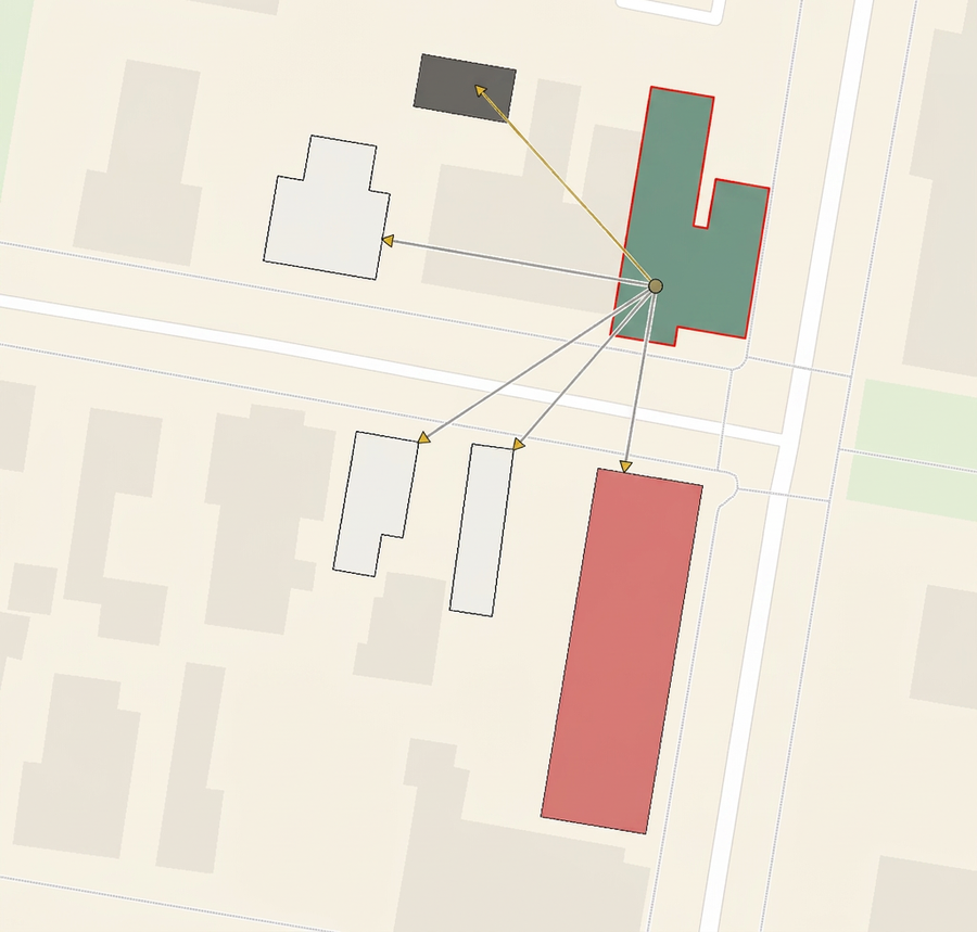 Surrounding-buildings plate — nearest structures and massing around the subject.